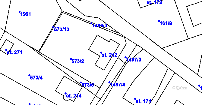 Parcela st. 212 v KÚ Zvěrotice, Katastrální mapa
