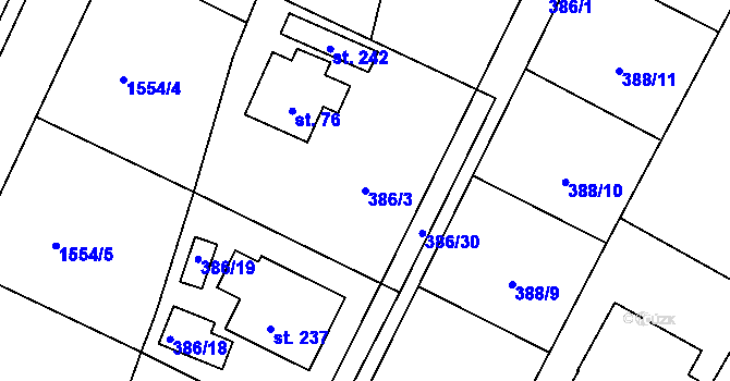 Parcela st. 386/3 v KÚ Zvěrotice, Katastrální mapa