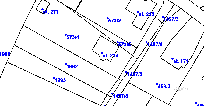 Parcela st. 214 v KÚ Zvěrotice, Katastrální mapa