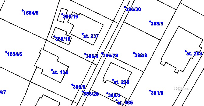 Parcela st. 386/29 v KÚ Zvěrotice, Katastrální mapa