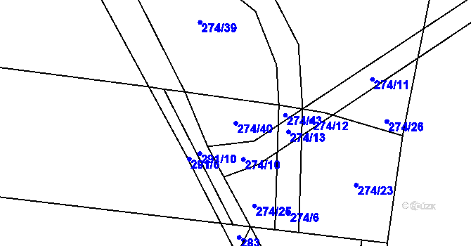 Parcela st. 274/40 v KÚ Zvěřínek, Katastrální mapa