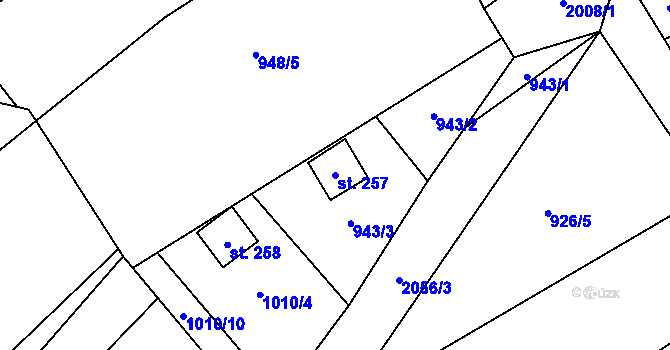 Parcela st. 257 v KÚ Zvěstov, Katastrální mapa