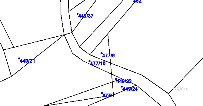 Parcela st. 477/9 v KÚ Zvěstov, Katastrální mapa