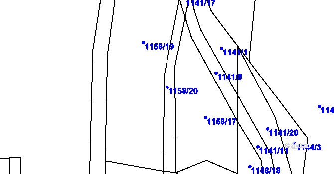 Parcela st. 1158/20 v KÚ Zvěstov, Katastrální mapa