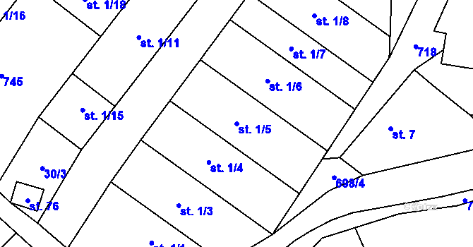 Parcela st. 1/5 v KÚ Zvěstovice, Katastrální mapa