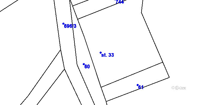 Parcela st. 33 v KÚ Zvěstovice, Katastrální mapa