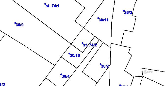 Parcela st. 74/2 v KÚ Zvěstovice, Katastrální mapa