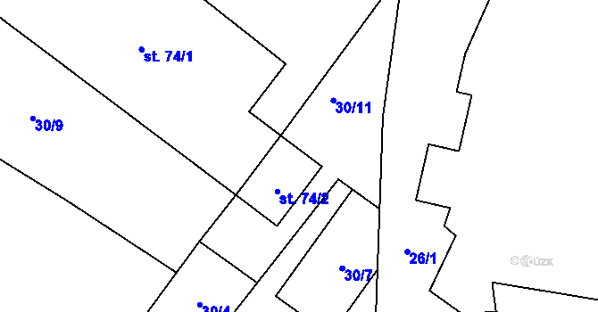 Parcela st. 74/3 v KÚ Zvěstovice, Katastrální mapa