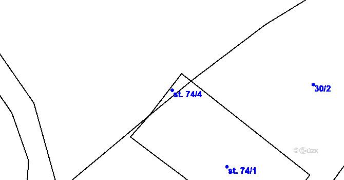 Parcela st. 74/4 v KÚ Zvěstovice, Katastrální mapa