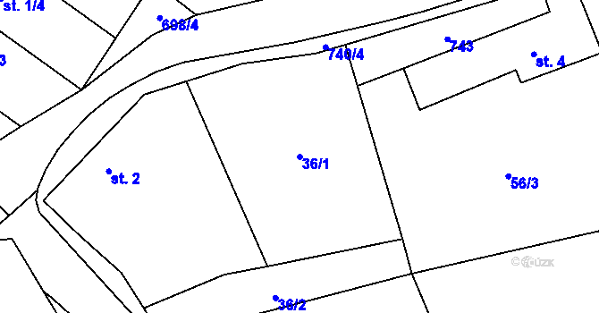 Parcela st. 36/1 v KÚ Zvěstovice, Katastrální mapa