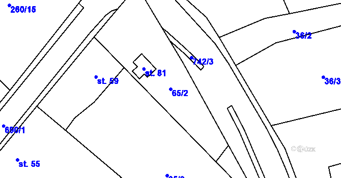 Parcela st. 65/2 v KÚ Zvěstovice, Katastrální mapa