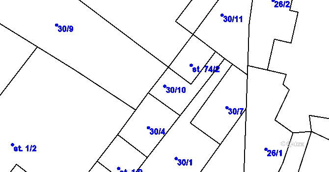 Parcela st. 30/10 v KÚ Zvěstovice, Katastrální mapa
