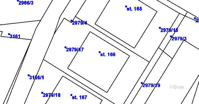 Parcela st. 166 v KÚ Hvozdec u Lišova, Katastrální mapa