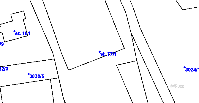 Parcela st. 77/1 v KÚ Hvozdec u Lišova, Katastrální mapa