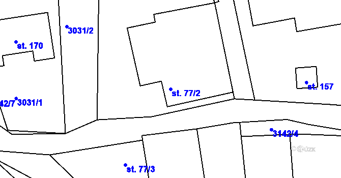 Parcela st. 77/2 v KÚ Hvozdec u Lišova, Katastrální mapa