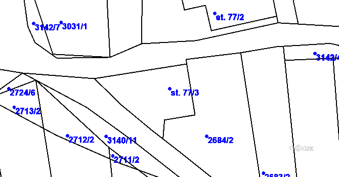 Parcela st. 77/3 v KÚ Hvozdec u Lišova, Katastrální mapa