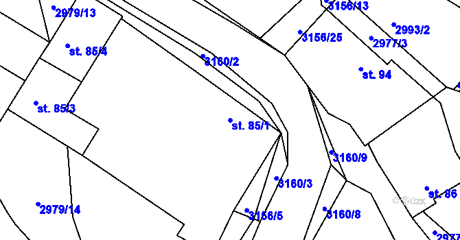 Parcela st. 85/1 v KÚ Hvozdec u Lišova, Katastrální mapa