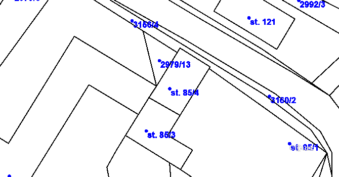 Parcela st. 85/4 v KÚ Hvozdec u Lišova, Katastrální mapa