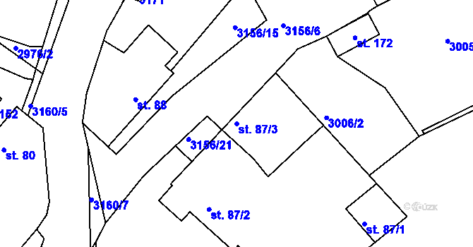 Parcela st. 87/3 v KÚ Hvozdec u Lišova, Katastrální mapa