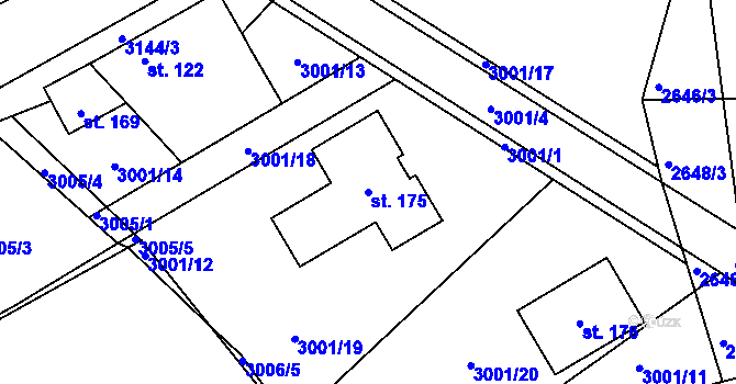 Parcela st. 175 v KÚ Hvozdec u Lišova, Katastrální mapa