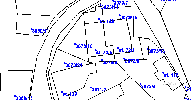 Parcela st. 72/5 v KÚ Hvozdec u Lišova, Katastrální mapa