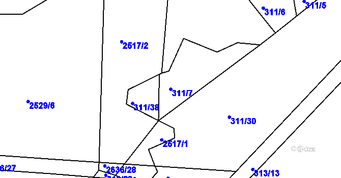 Parcela st. 311/7 v KÚ Vlkovice, Katastrální mapa