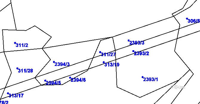 Parcela st. 311/27 v KÚ Vlkovice, Katastrální mapa