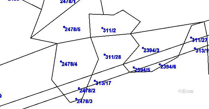 Parcela st. 311/28 v KÚ Vlkovice, Katastrální mapa