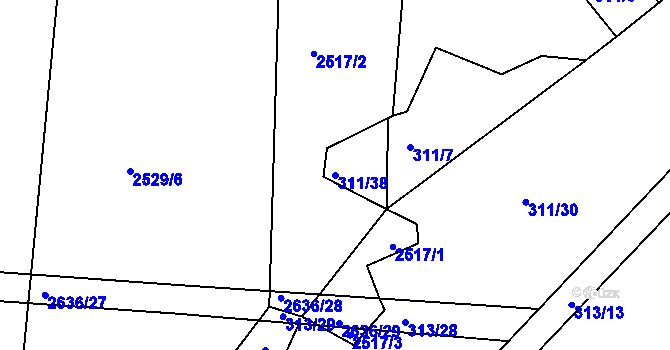 Parcela st. 311/38 v KÚ Vlkovice, Katastrální mapa