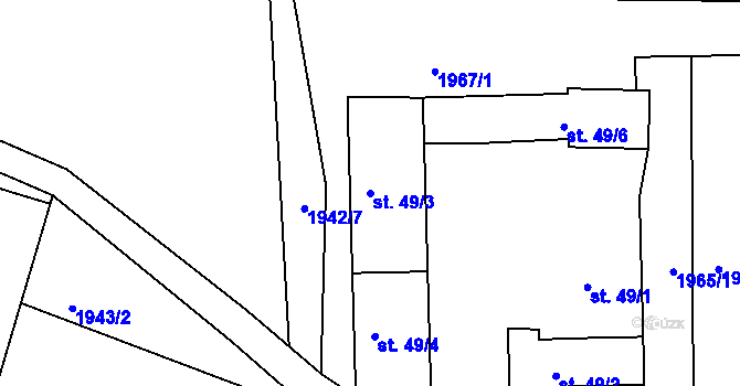 Parcela st. 49/3 v KÚ Zvíkov u Lišova, Katastrální mapa