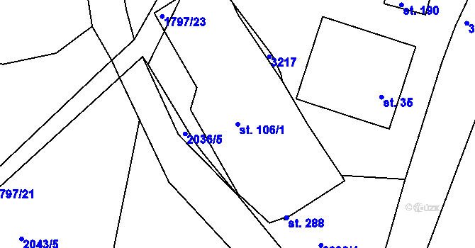 Parcela st. 106/1 v KÚ Zvíkov u Lišova, Katastrální mapa