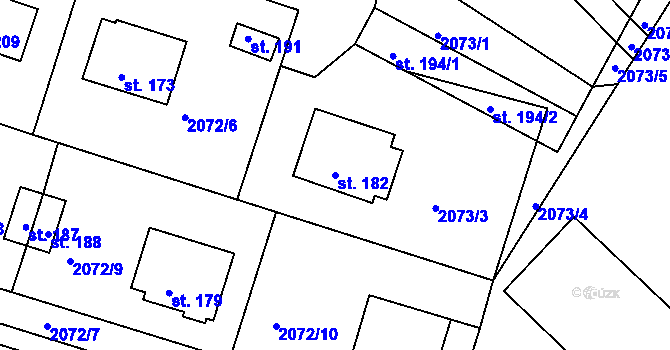 Parcela st. 182 v KÚ Zvíkov u Lišova, Katastrální mapa