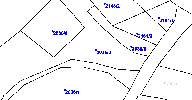 Parcela st. 2036/3 v KÚ Zvíkov u Lišova, Katastrální mapa