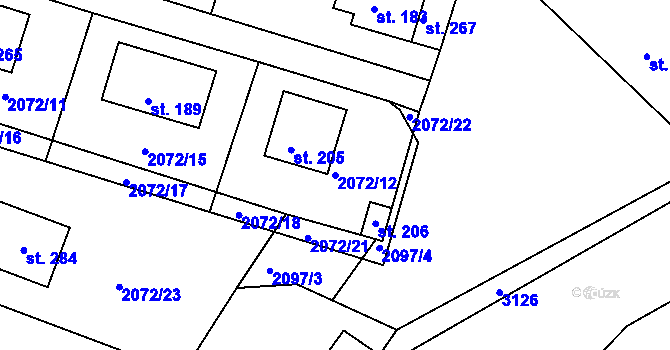 Parcela st. 2072/12 v KÚ Zvíkov u Lišova, Katastrální mapa