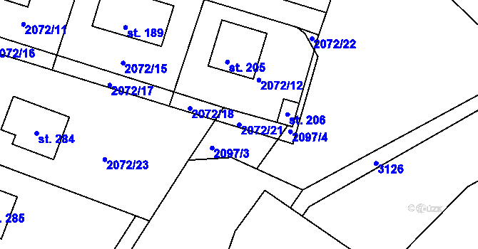 Parcela st. 2072/21 v KÚ Zvíkov u Lišova, Katastrální mapa