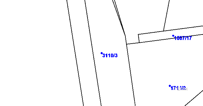 Parcela st. 3110/3 v KÚ Zvíkov u Lišova, Katastrální mapa