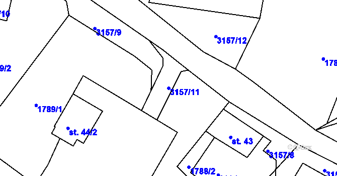 Parcela st. 3157/11 v KÚ Zvíkov u Lišova, Katastrální mapa