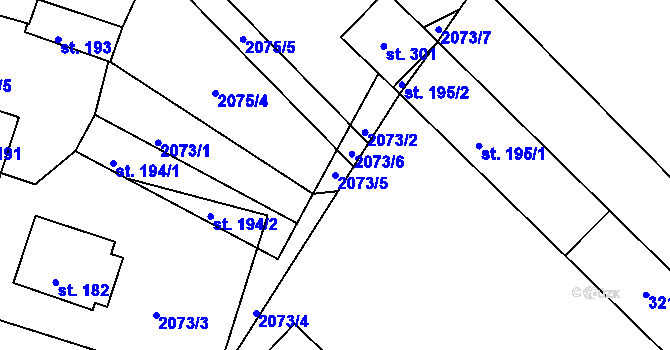 Parcela st. 2073/5 v KÚ Zvíkov u Lišova, Katastrální mapa