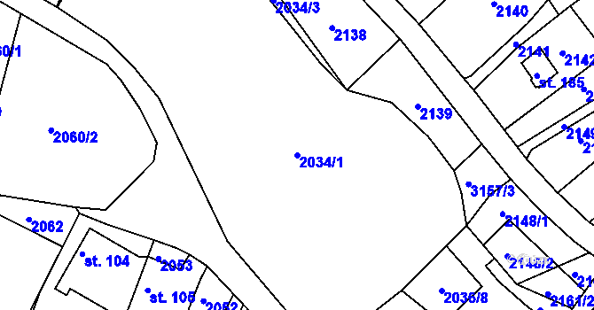 Parcela st. 2034/1 v KÚ Zvíkov u Lišova, Katastrální mapa