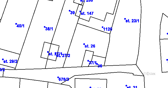 Parcela st. 26 v KÚ Zvíkovec, Katastrální mapa
