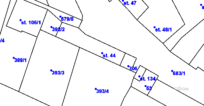 Parcela st. 44 v KÚ Zvíkovec, Katastrální mapa