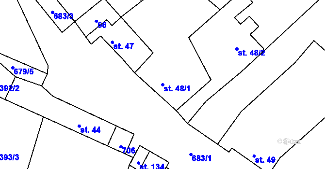 Parcela st. 48/1 v KÚ Zvíkovec, Katastrální mapa