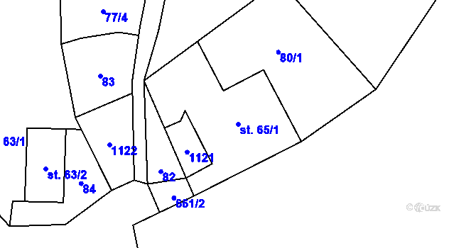 Parcela st. 65/1 v KÚ Zvíkovec, Katastrální mapa