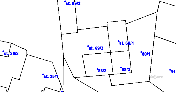 Parcela st. 69/3 v KÚ Zvíkovec, Katastrální mapa