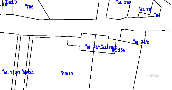 Parcela st. 73/1 v KÚ Zvíkovec, Katastrální mapa