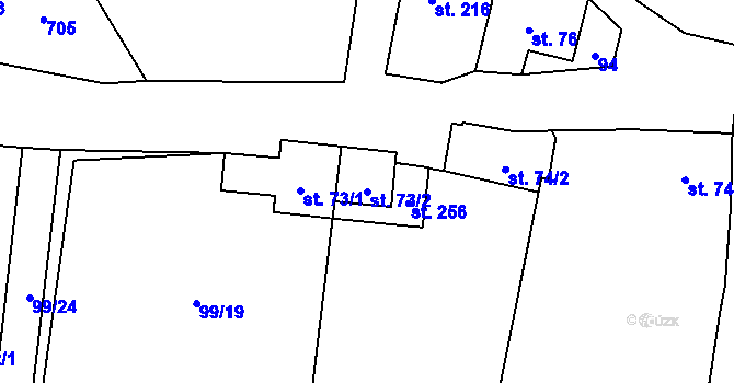 Parcela st. 73/2 v KÚ Zvíkovec, Katastrální mapa