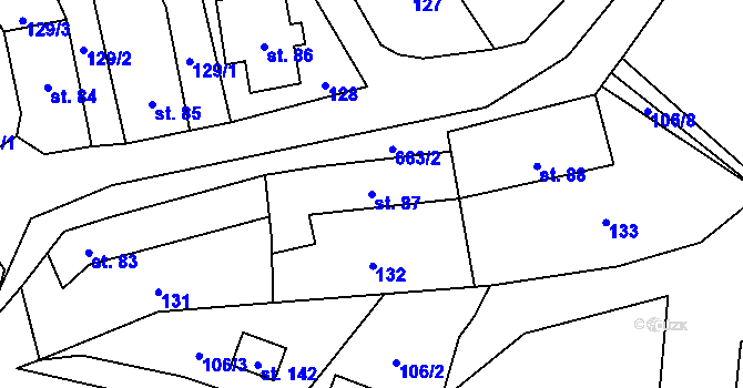 Parcela st. 87 v KÚ Zvíkovec, Katastrální mapa