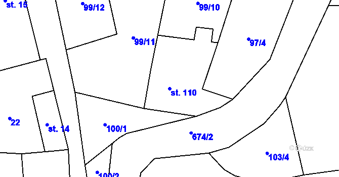 Parcela st. 110 v KÚ Zvíkovec, Katastrální mapa