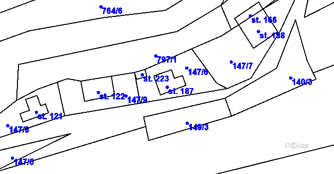 Parcela st. 187 v KÚ Zvíkovec, Katastrální mapa