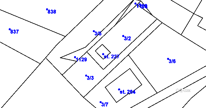 Parcela st. 227 v KÚ Zvíkovec, Katastrální mapa